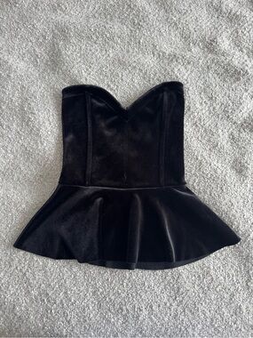 Free Press Black Velvet Strapless Peplum Bustier Top